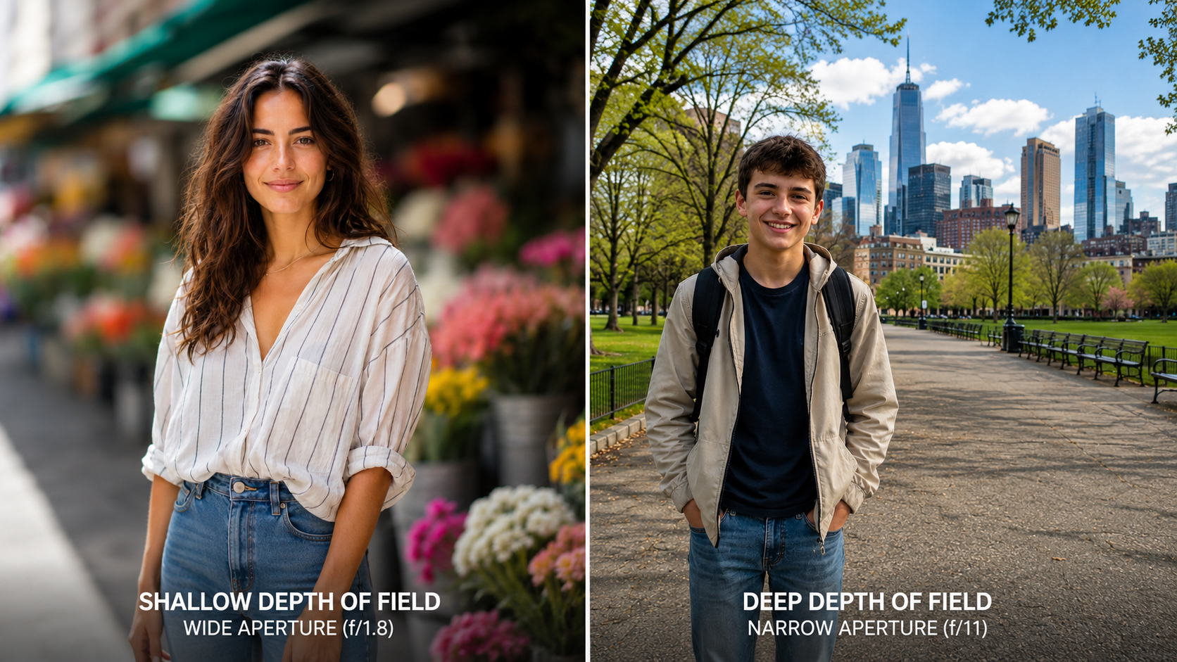 Comparison of deep versus shallow depth of field